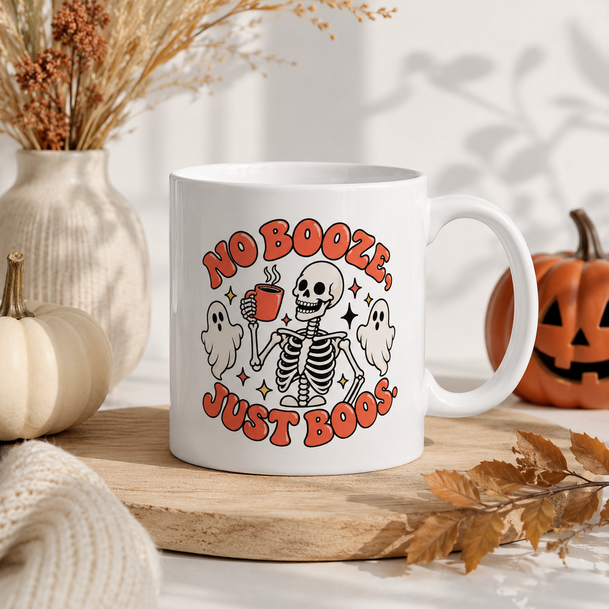 no booze, just boos sketelon mug