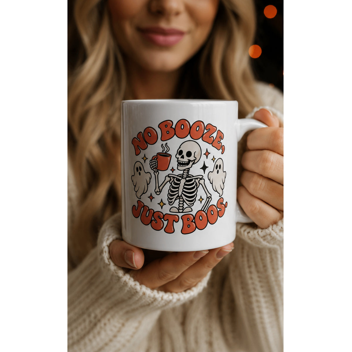 no booze, just boos sketelon mug