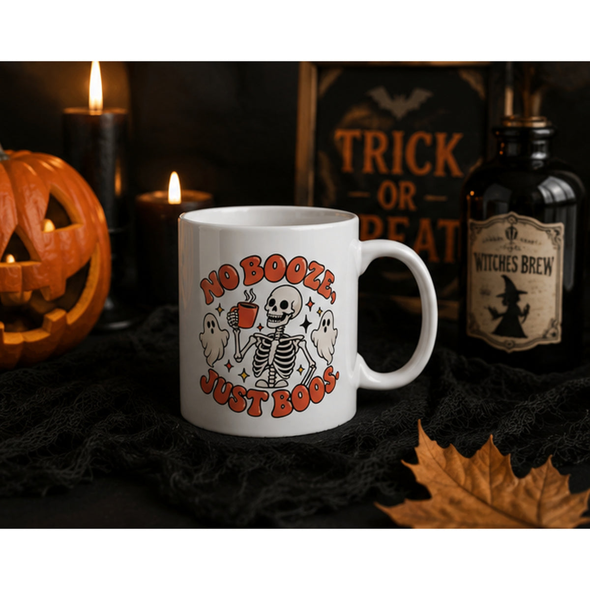 no booze, just boos sketelon mug