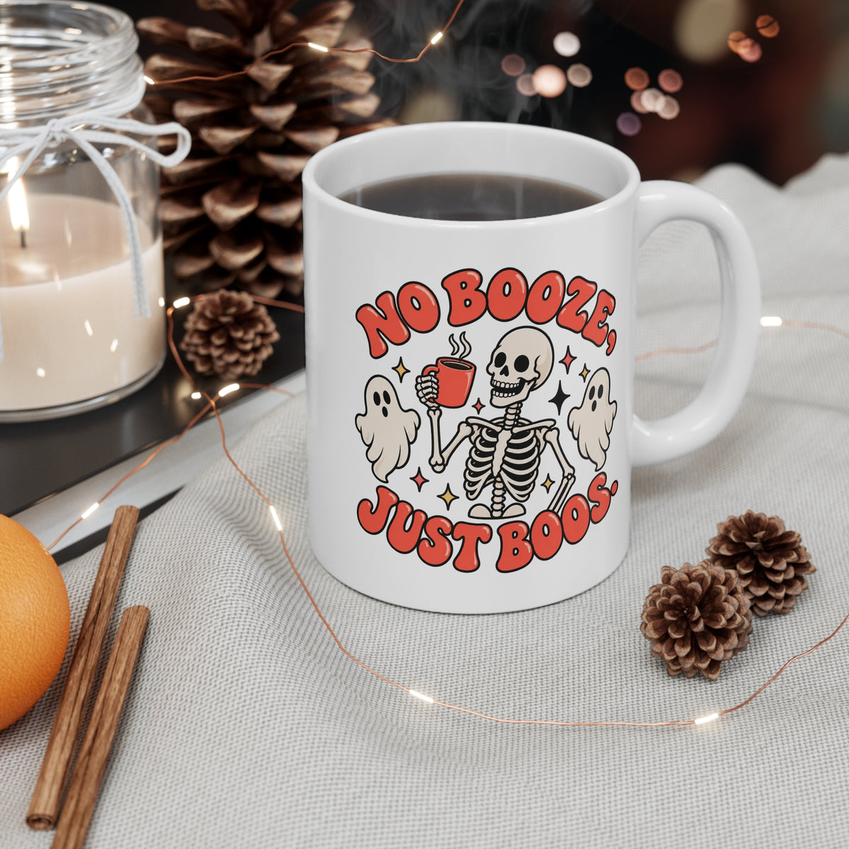 no booze, just boos sketelon mug